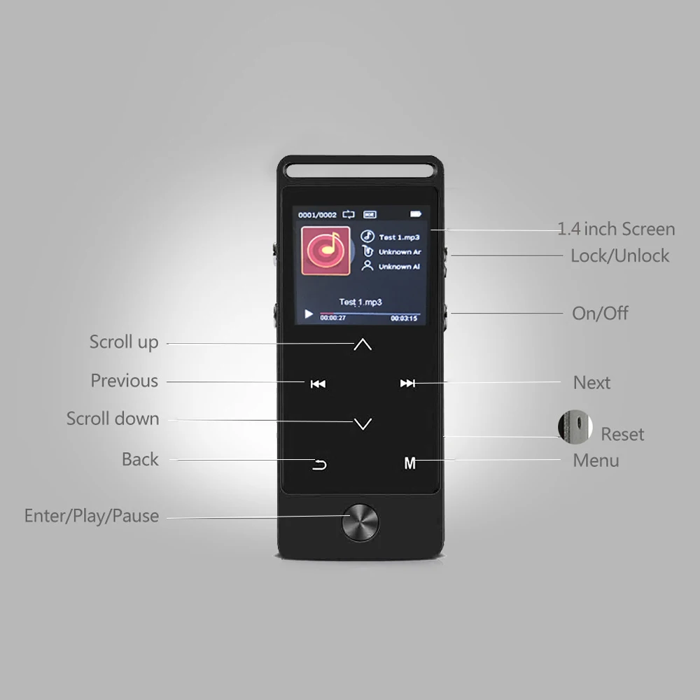 BENJIE S8 Bluetooth 4,0 MP3 плеер 1,4 дюймов экран 8 Гб металл без потерь Музыкальный плеер сенсорный ключ Поддержка TF карты запись