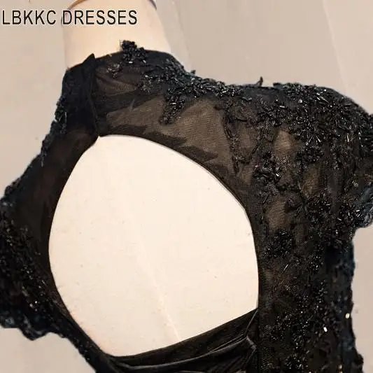 Высокий воротник кружева черные Выпускные платья 2019 Тюль бальное платье Бальные