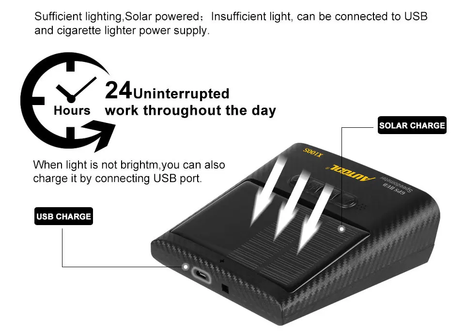 AUTOOL X100S car universal HUD GPS head-up display current meter + solar diagnostic tool professional gauge clock speed |