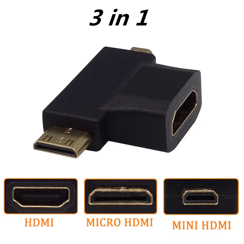 Thundeal Высокоскоростной 1080P 3 в 1 V1.4 HDMI Женский к мини микро Мужской Разъем адаптер 90