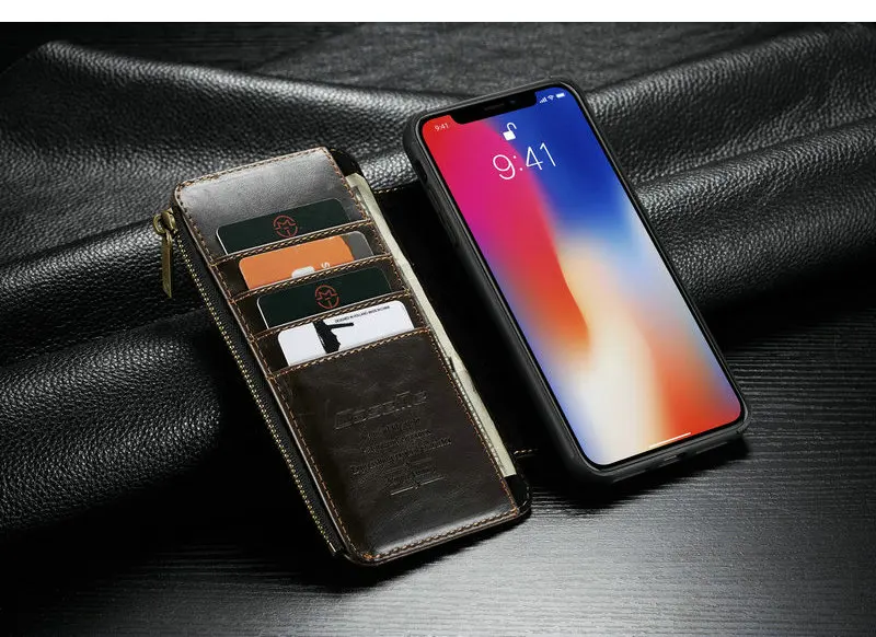 Чехол мне бумажник чехол для iPhone XR XS Max чехол-кошелек на молнии, держатель для карт Кожаный чехол-бампер-чехол для iPhone XS Max съемный чехол для телефона