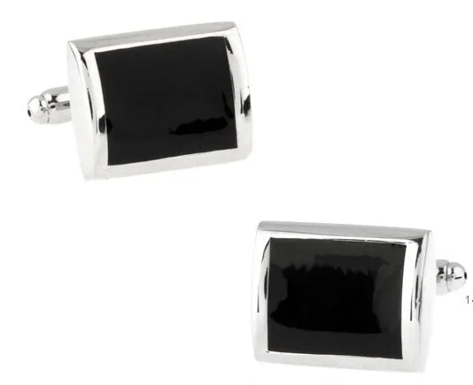 

1 Pair Retail Men's Cufflinks Black Paint Color Brass Simple Square Design