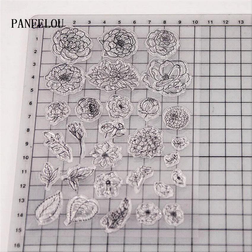Прозрачные силиконовые каучуковые штампы PANFELOU с изображением цветов и листьев