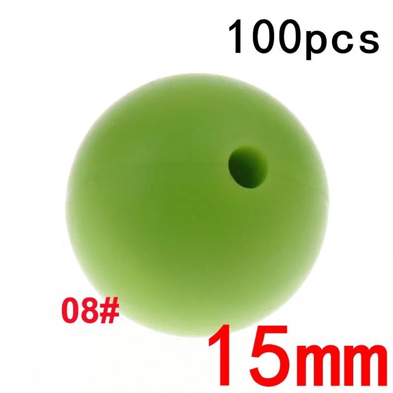 08chartreuse Fkisbox 100PC силиконовый Прорезыватель Beads15MM шарики Силиконовые Прорезыватели для зубов бусины Diy прорезиненное Силиконовое ожерелье для прорезывания зубов бусина Bpa бесплатно для кормления ребенка - Цвет: 08chartreuse