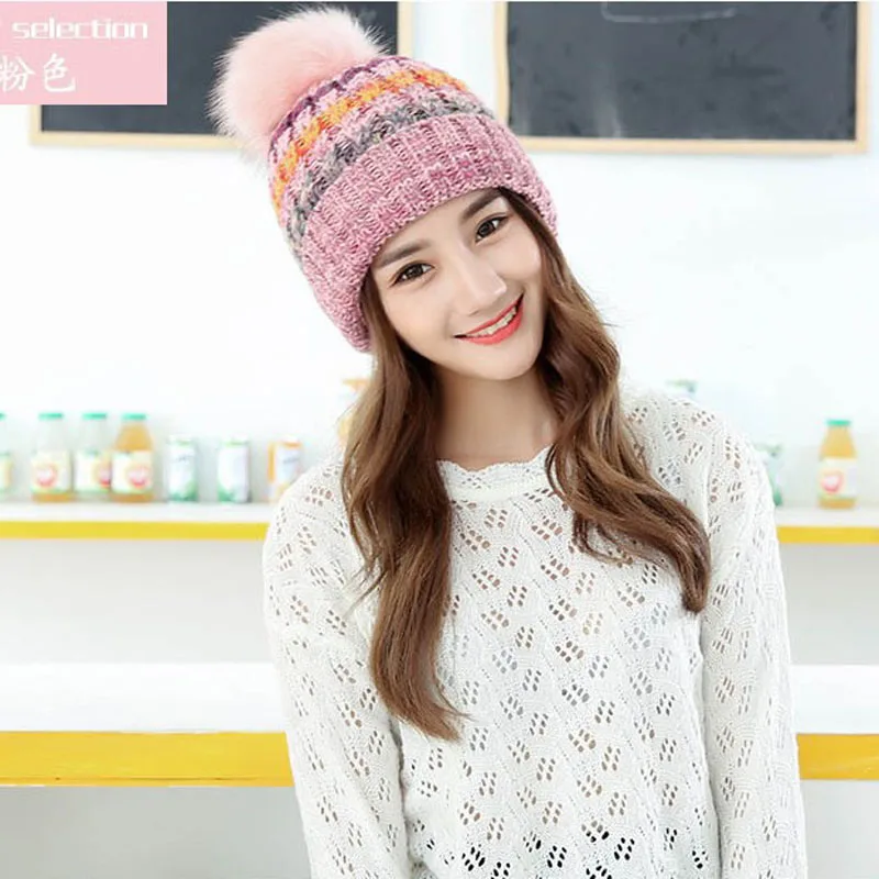 Шапка осень зима новинка двойной плюс вельветовый вязаный головной убор Дамская