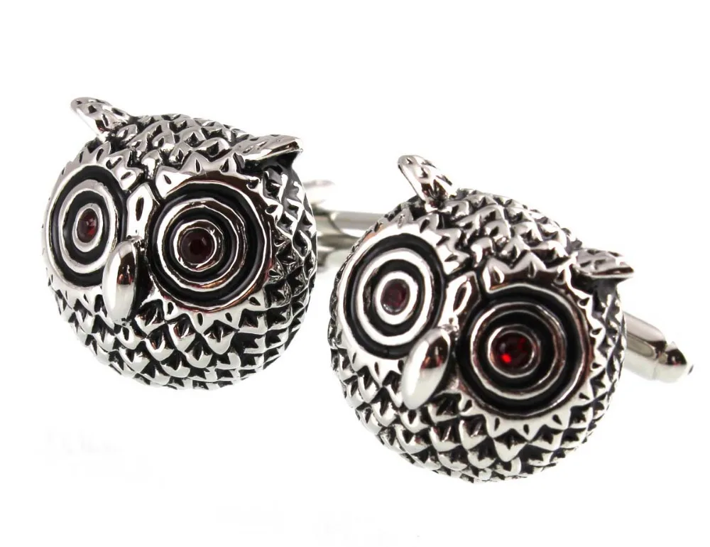 Мужские Запонки Sunnylink с изображением совы Красного глаза серебристые черные