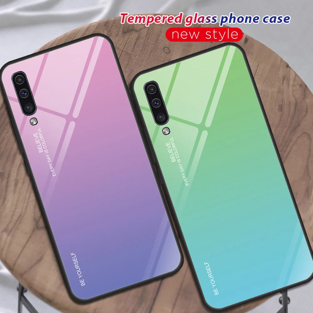 Чехол для samsung Galaxy A50 A30 M20 M10 M30 A70 A60 градиент закаленное Стекло чехол для Galaxy A6 A7 A750 A8 Стекло чехол Крышка