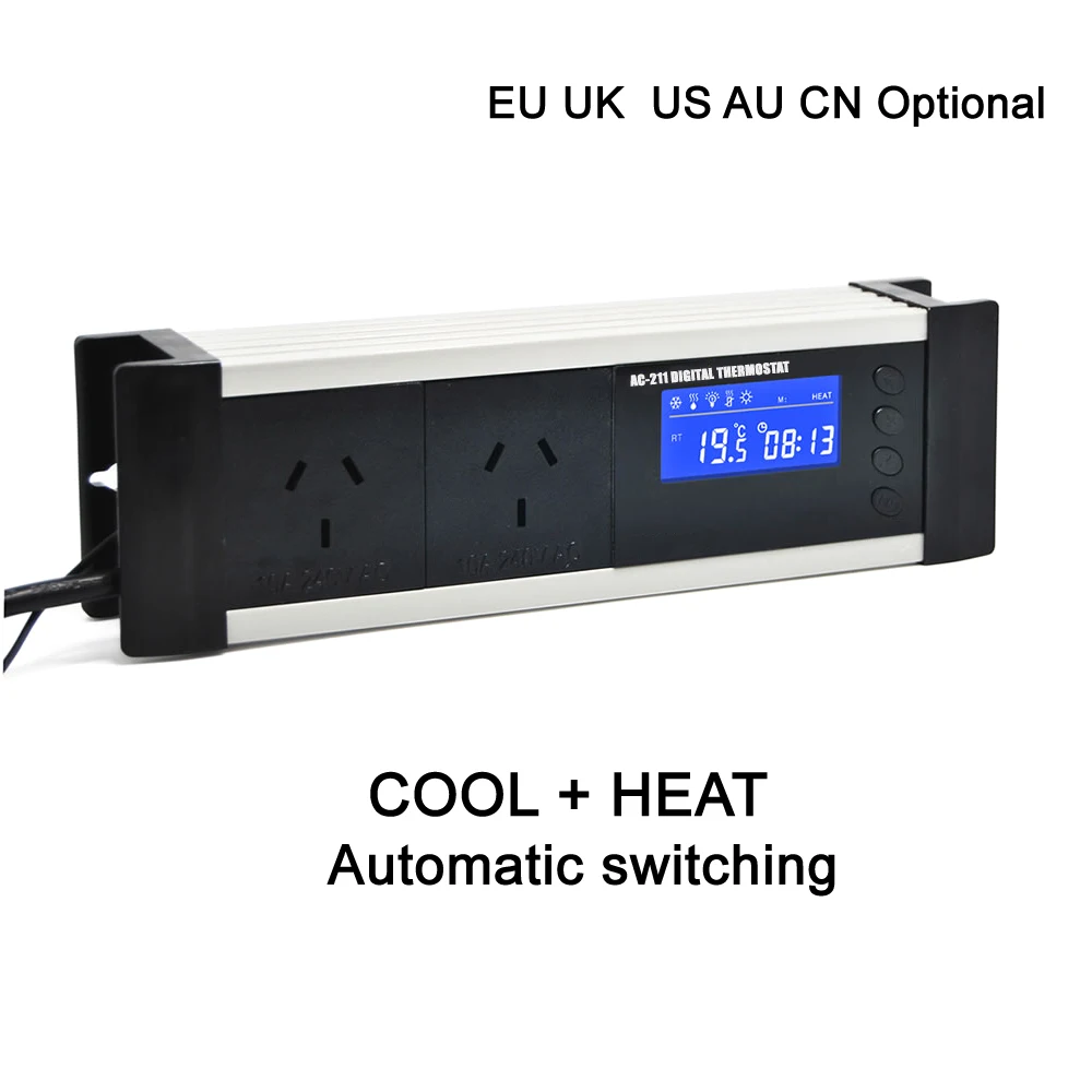 

EU UK AU CN plug 2 relay output greenhouse aquarium digital thermostat controller refrigeration heating for Sensor waterproof