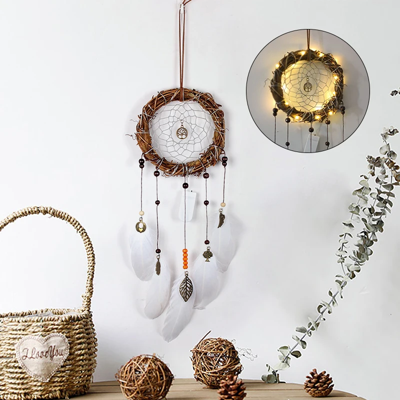 Ротанг светодиодный светильник Wind Chime индийский Ловец снов Dromenvanger Ловец снов ручной работы креативный настенный автомобильный орнамент свадебный