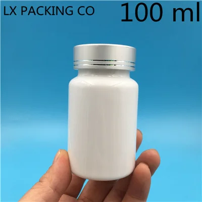 100 ml silver lid 30 шт. 100 мл белая пластиковая пустая бутылка порошок таблетки конфеты соль для ванной с уплотнительной пастой пустой контейнер - Цвет: 100 ml silver lid