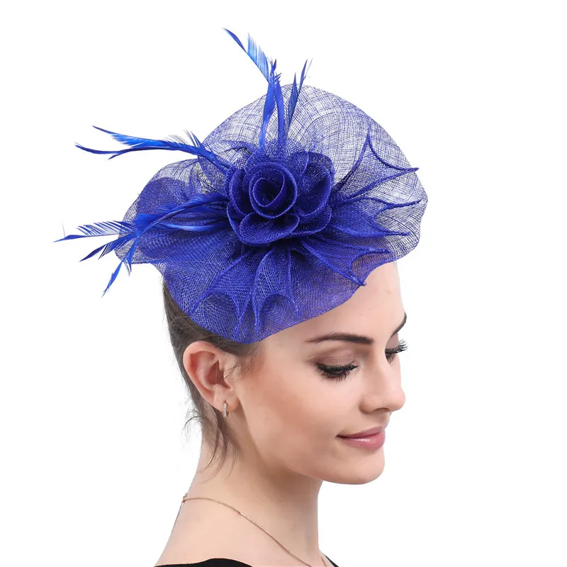 

blue millinery church hat sinamay fascinator headpiece feather cocktail party headwear race hair accessories High quality SYF624