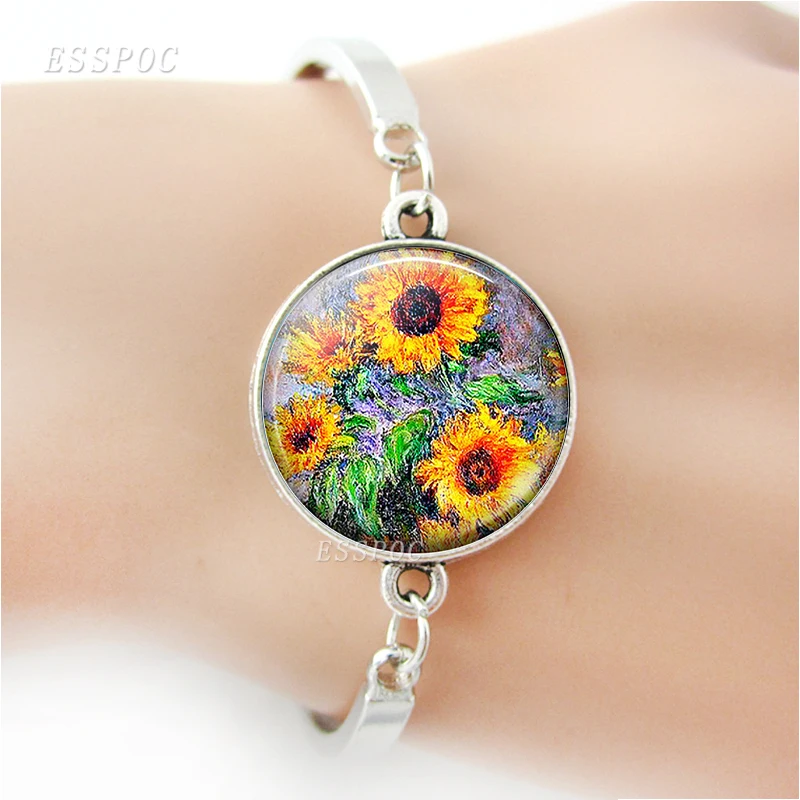 Fashion Accessories Sunflower Glass Cabochon Charm Bracelet Bangle Women Jewelry Valentines Day Gift | Украшения и аксессуары