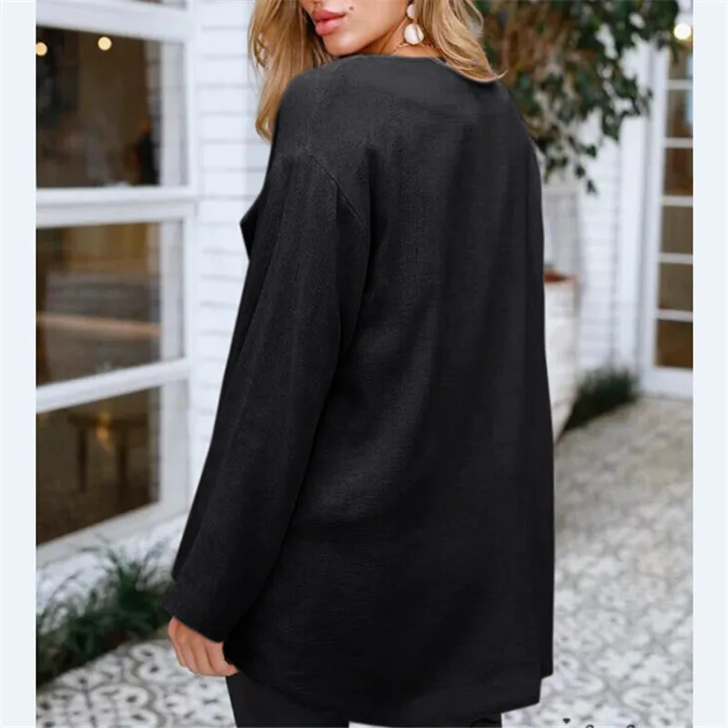 

2018 Fashion New Women Long Loose Sleeve Cotton Sweatshirt Outwear Solid Slim Long Jacket Coat Open Stitch Top