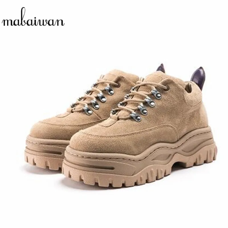 

Mabaiwan 2019 New Casual Women Sneakers Platform Shoes Women's Creepers Espadrilles Winter Leather Tenis Feminino Lace Up Flats