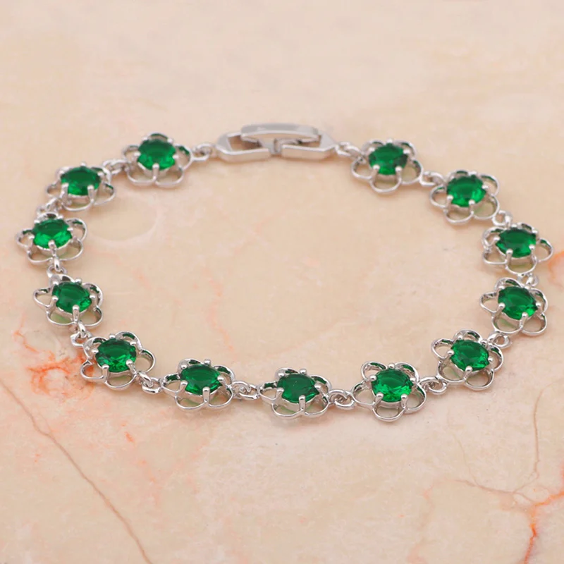 Очаровательные серебряные браслеты ROLILASON с зеленым Цирконом в форме цветка для