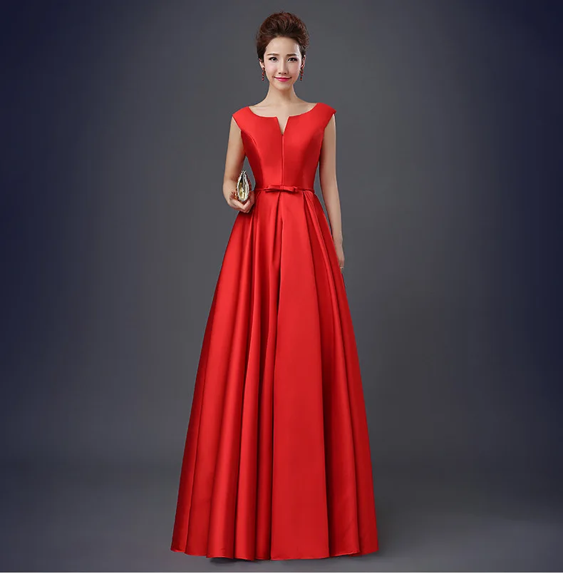 Vestidos de festa vestido longo para casamento новые сексуальные атласные трапециевидные платья с v-образным вырезом фиолетового цвета, цвета шампанского, черного цвета, бордовые платья для подружки невесты - Цвет: Красный