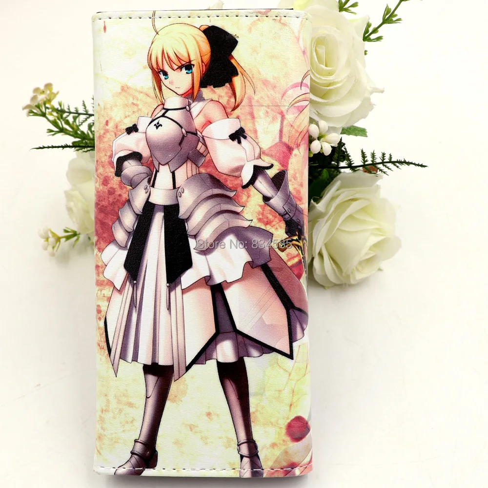 Цветной Длинный кошелек Fate Stay Night с рисунком аниме, многофункциональный держатель для карт, кошелек с внутренним карманом на молнии