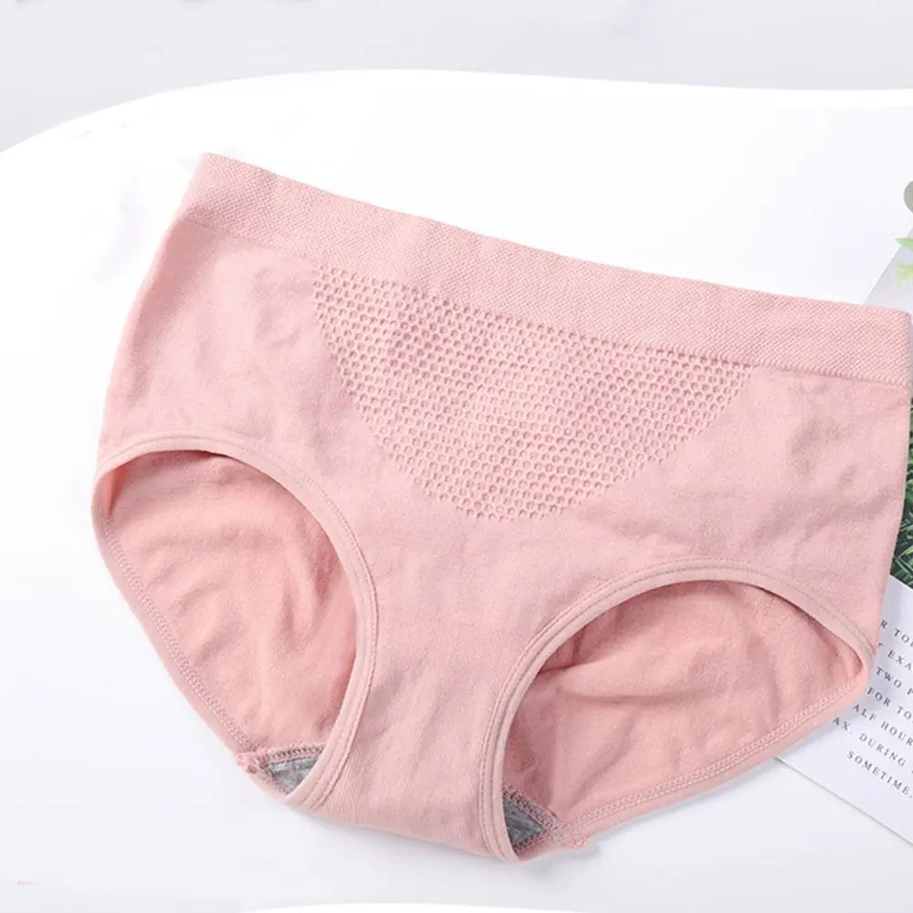 Pink Женские трусики с объемными сотами, теплые трусики для живота, супер эластичные женские трусики со средней талией, Бесшовные женские менструальные теплые штаны - Color: Pink