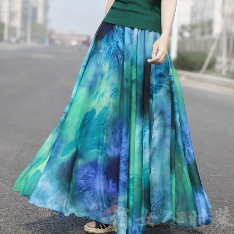 Boho шифоновые длинные юбки для женщин Лето 2019 г. Бохо с цветочным принтом Макси