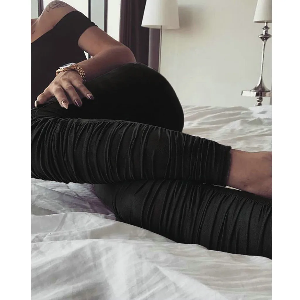 Женские штаны однотонные со складками Спортивные Повседневные узкие брюки с