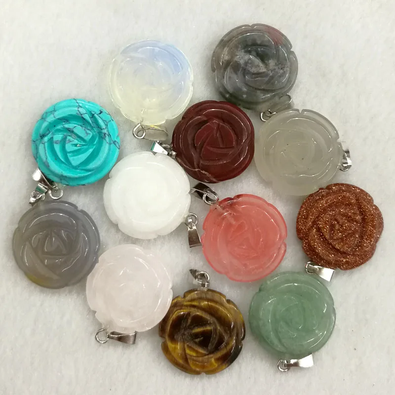 Оптовая продажа Ассорти натуральный смешанный камень Кулон талисман роза цветок