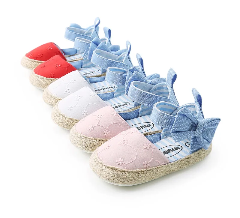 Zapatos suaves de verano para ni&ntilde;a, zapatillas de algod&oacute;n con lazo azul, a la moda, con suela blanda para caminar-0