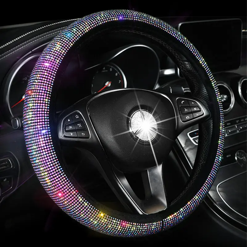 steering wheel cover Bling полный кристалл крышка рулевого колеса Стразы алмазные Чехлы рулевого колеса автомобиля Стайлинг авто аксессуары набор для девочки - Название цвета: steering wheel cover