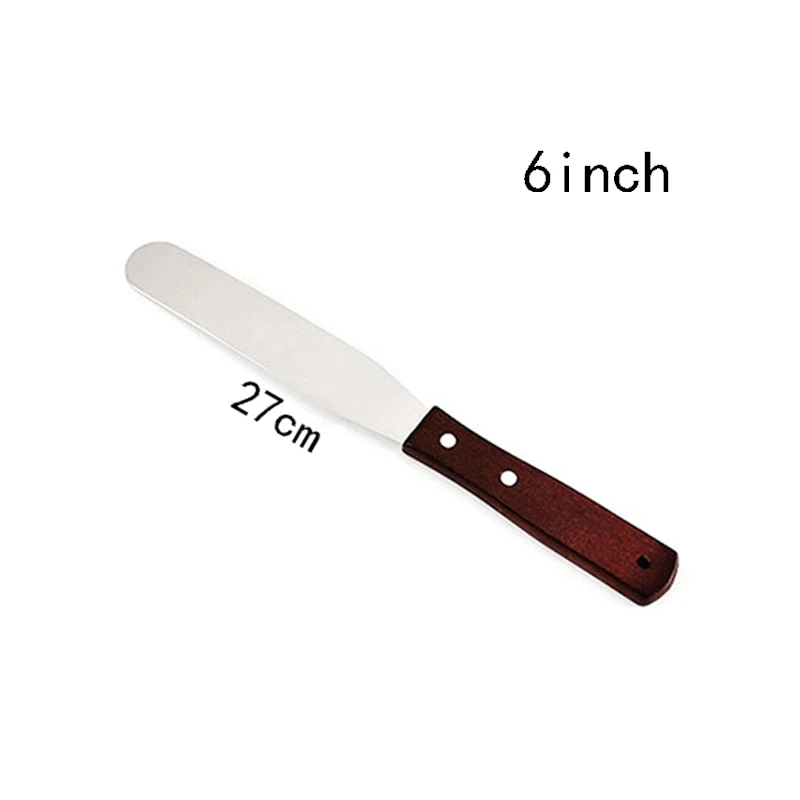 Straight 6inch 4 ''6'' 8 ''10'' из нержавеющей стали с деревянной ручкой прямой изогнутый нож для торта лопатки для выпечки Кондитерские инструменты кухонные гаджеты - Цвет: Straight 6inch