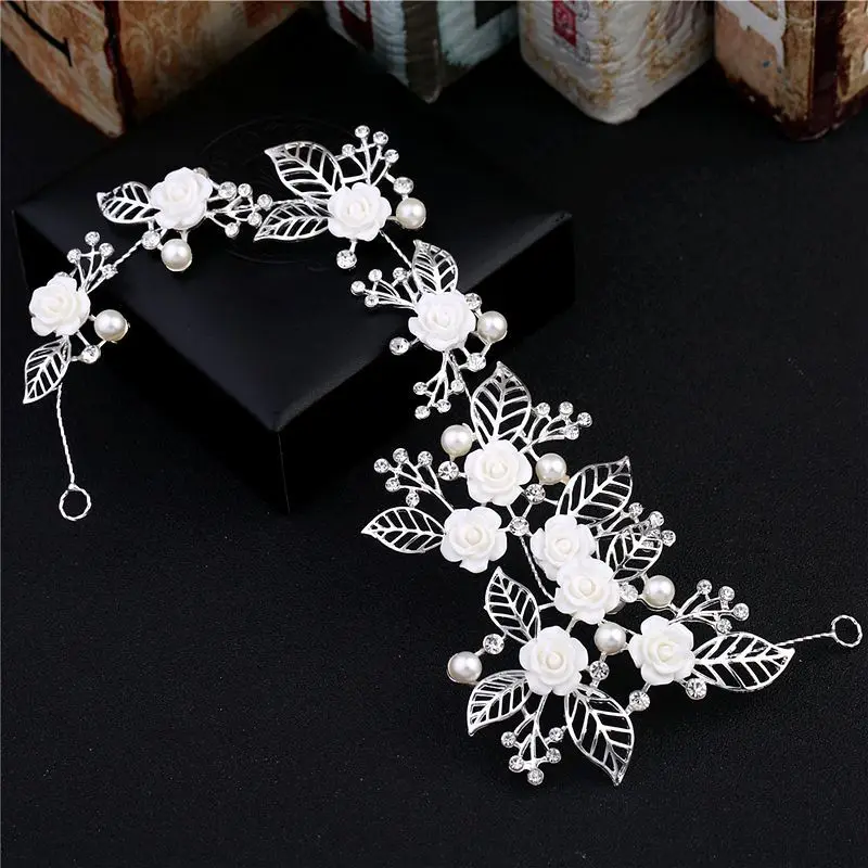 Головные уборы с цветами ручной работы два цвета Свадебный ободок жемчужинами и