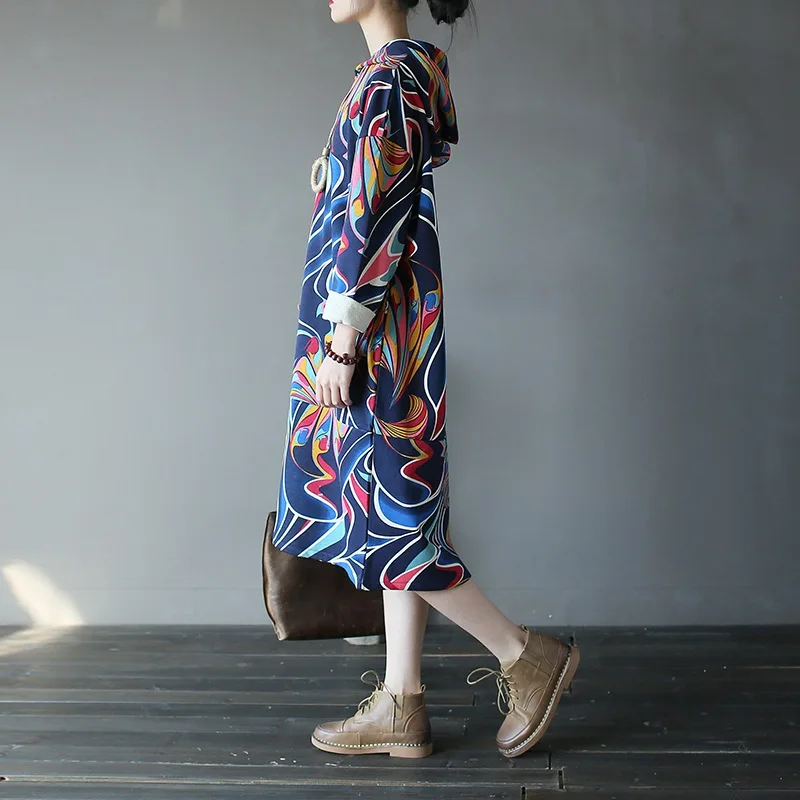 Осень-зима Для женщин длинные толстовки геометрический принт хлопок пуловер с