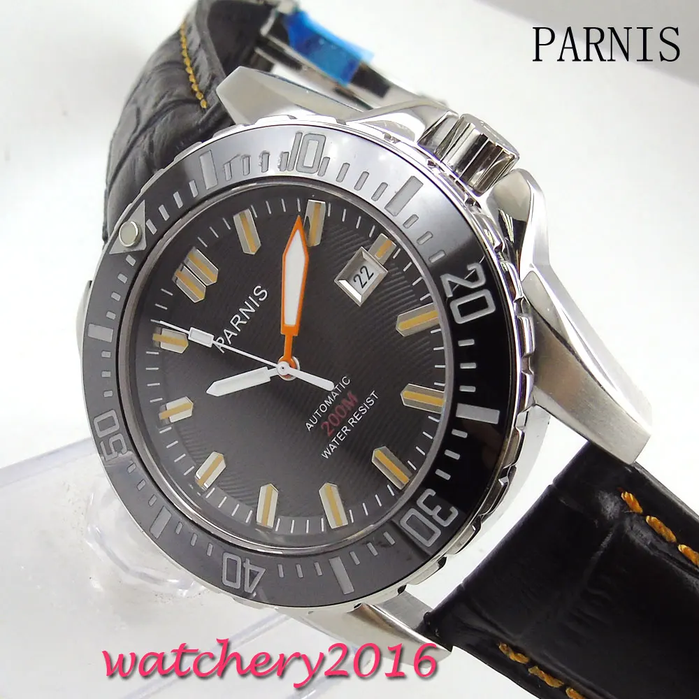 Мужские часы Parnis с черным циферблатом керамический циферблат дата окно