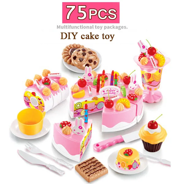 pink 75pcs 37 шт. или 75 шт. кухонные игрушки ролевые игры фруктовый торт на день рождения diy крем чайный набор еда игрушка розовый девочки дети кастрюля набор - Цвет: pink 75pcs