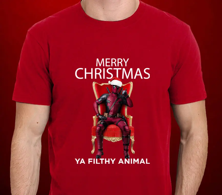 Черный Стиль Мужская Мода Экипаж шеи Дэдпул Merry X Mas вы Filthy Animal забавные Для мужчин