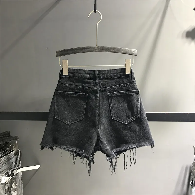 Женские джинсовые шорты с бахромой и блестками завышенной талией | Женская