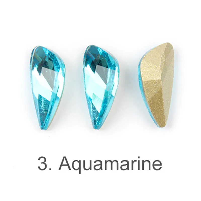 Aquamarine 30/100 шт Красочный с фигурными крыльями Блестящие Стразы для ногтей Стекло с плоской задней частью 3D со стразами, 5X11 мм нейл-арта украшения - Цвет: Aquamarine