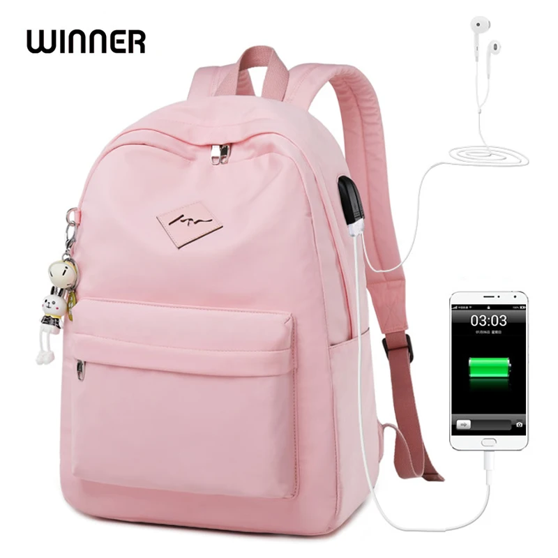 WINNER женский рюкзак для ноутбука с usb зарядкой для девочек-подростков, школьная сумка с подвеской в виде животного, женские рюкзаки с принтом, Zaino