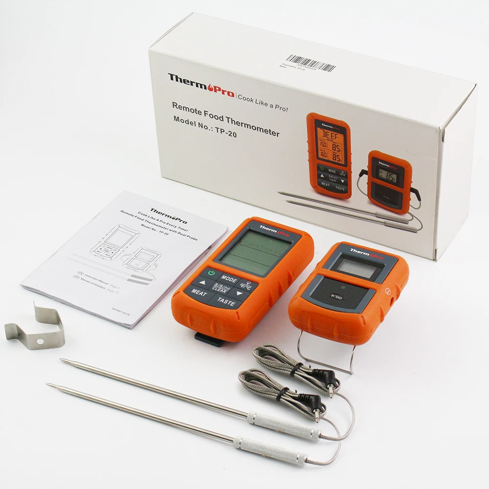 ThermoPro TP-20 удаленного Беспроводной цифровой термометр для духовки Нержавеющая сталь зонд большой дисплей с подсветкой Экран с таймером
