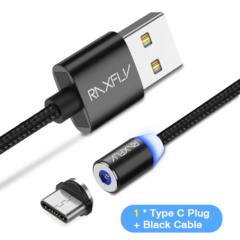 Black Type C Магнитный usb-кабель RAXFLY для Xiaomi Redmi Note 7, 1 м, 2 м, магнитное зарядное устройство для iPhone X, 7, 8, кабель Micro USB type-C для samsung S10 - Цвет: Black Type C