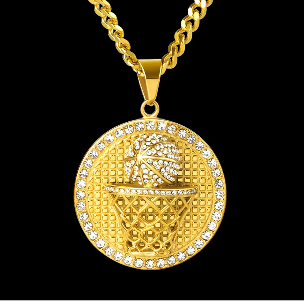 MCSAYS Хип хоп ювелирных изделий Iced Out Bling Полный Кристалл baskball Хооп Круглый Кулон