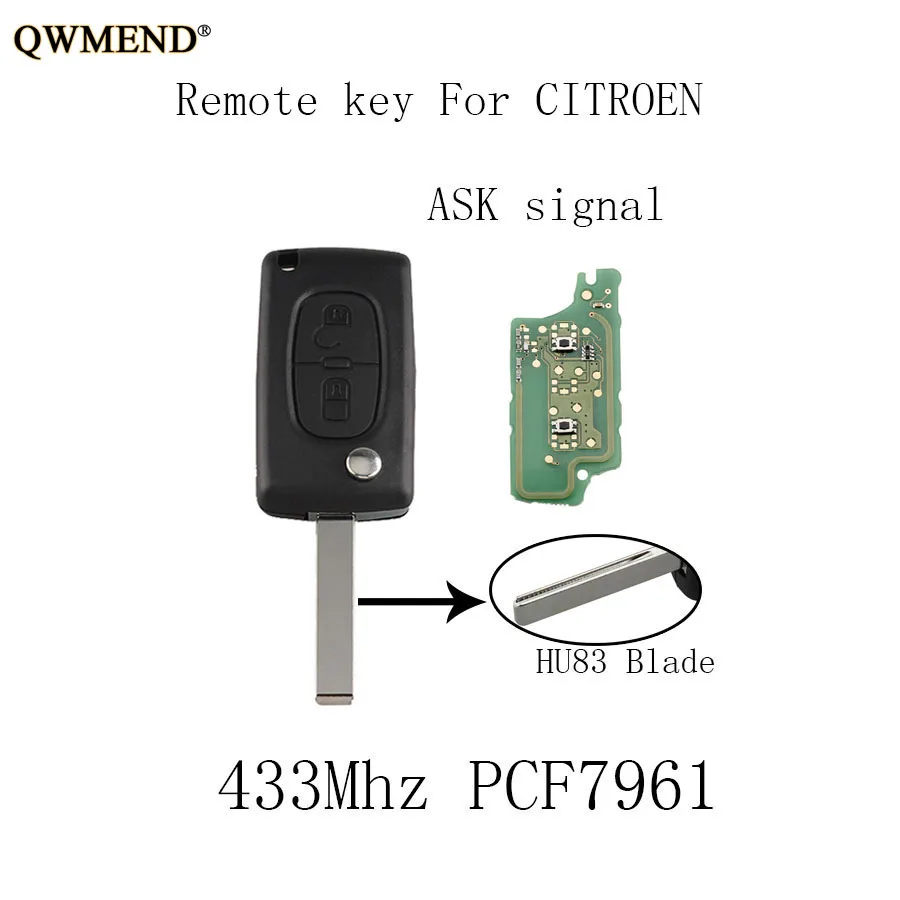 QWMEND 2 кнопки складной полный ключ транспортного средства для CITROEN C1 C2 C3 C4 C5 Berlingo