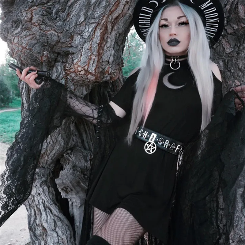 Женское Короткое платье в готическом стиле летнее черное мини панк с открытыми