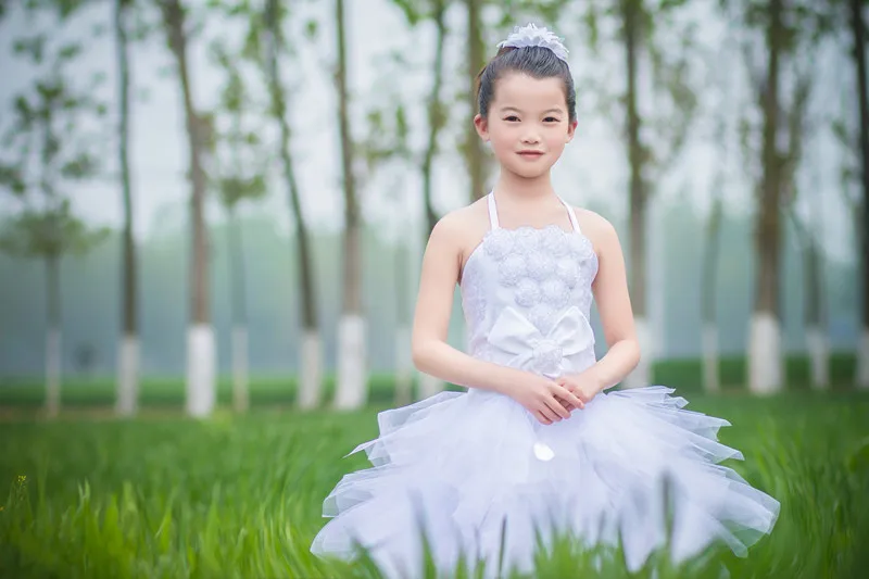 Детские костюмы одежда для балета белое платье пачка принцесс на бретельках