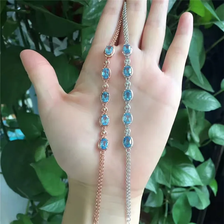 KJJEAXCMY fine jewelry 925 Чистое серебро с натуральным голубым топазом браслет ювелирные изделия золотистого и серебристого цвета. Qwxcvb