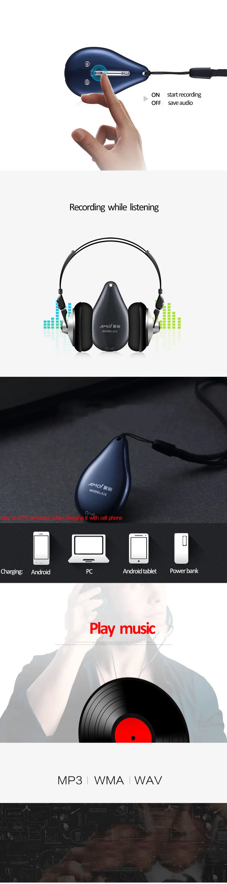 Amoi A18 espiar мини стелс ожерелье кулон Цифровой диктофон аудио регистратор Голосовая активация Диктофон MP3 музыкальный плеер