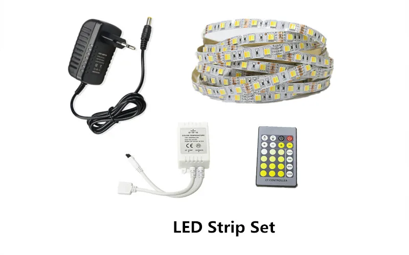 LED Strip Set Двухцветная светодиодная лента 5050/5025 холодный белый+ теплый белый CW/WW 12 V полоса 5 M+ пульт удаленного управления, cct контроллер+ 12 V 3A блок питания - Испускаемый цвет: LED Strip Set