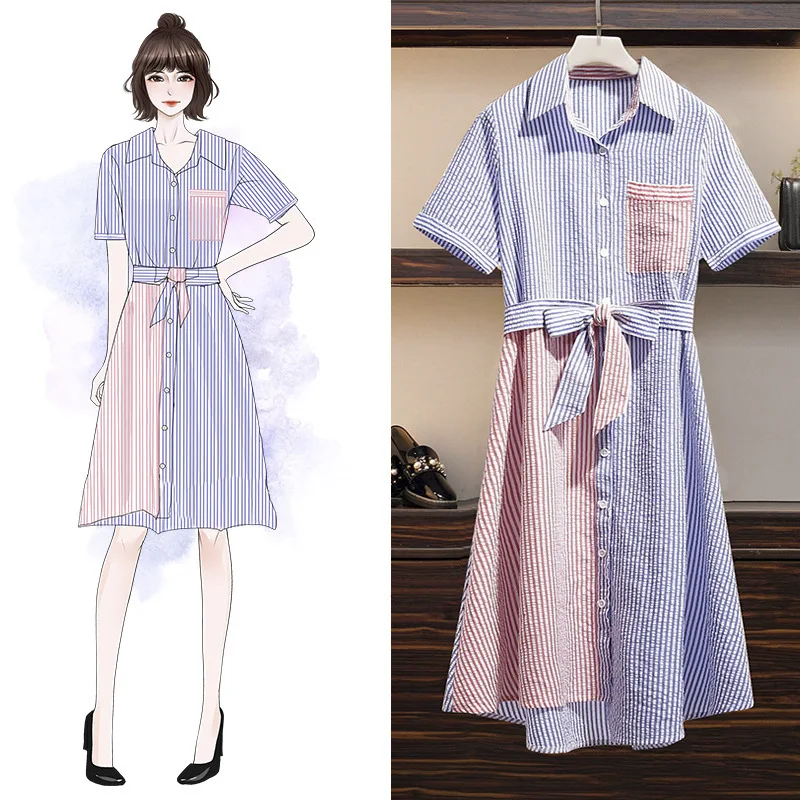 Женское Полосатое платье рубашка ICHOIX повседневное свободное большого размера с