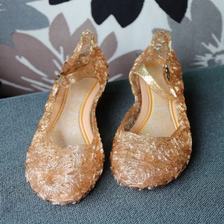 New kids Shoes Girl Princess Blue Crystal Sandals Girls Cosplay PVC Hole Snowflake Sandal |