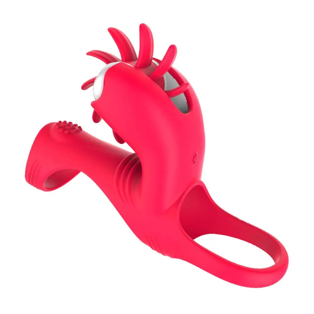 Вибрирующий пенис кольцо с двойной петлей лижание 10 вращения скоростной