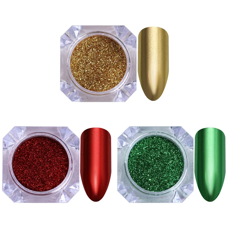 3 коробки Рождественский набор блестящих пудр для ногтей зеркальный золотой