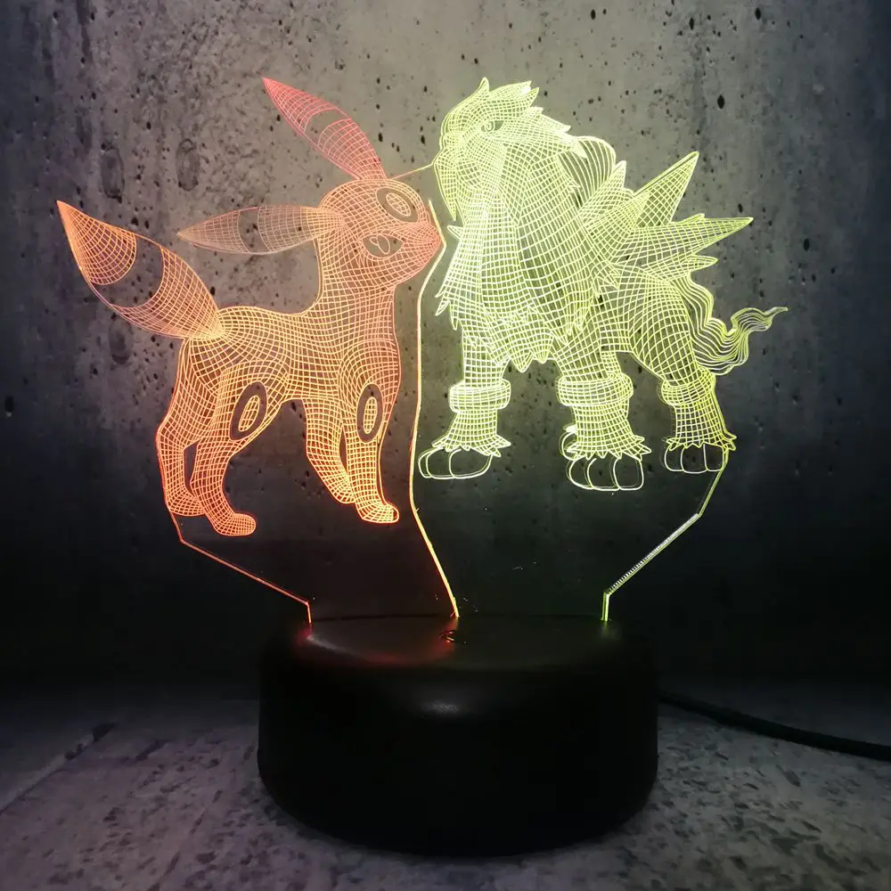 Мультяшный светильник Pokemon Pikachu и Entei двухцветный ночник 3D светодиодная USB лампа